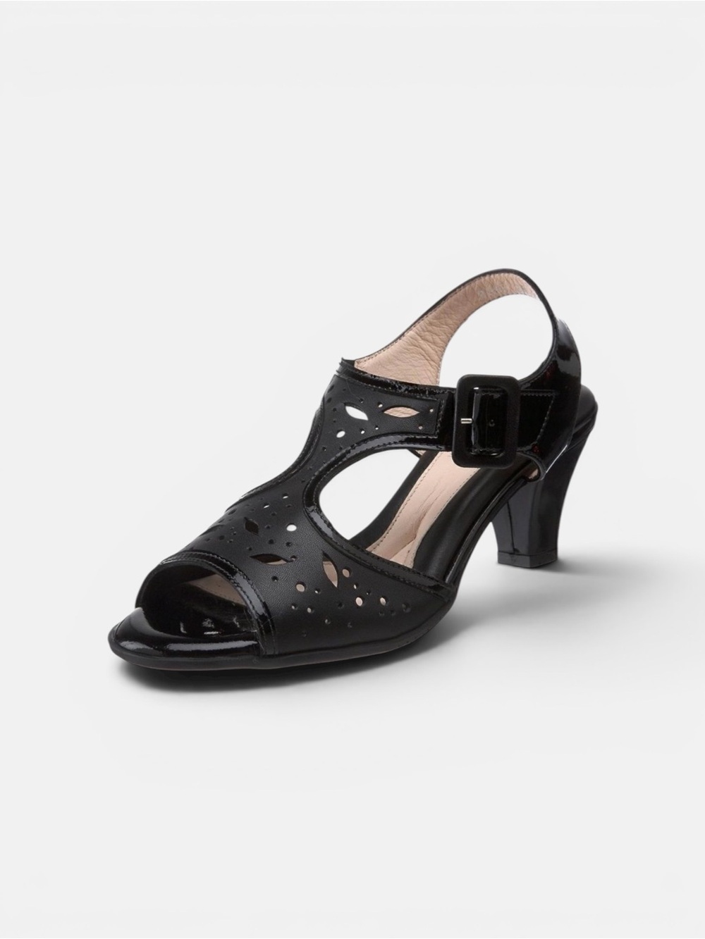 New BeautiFeel  Adele Black Leather Patent Leather Heeled Sandal EUR 42 US 11